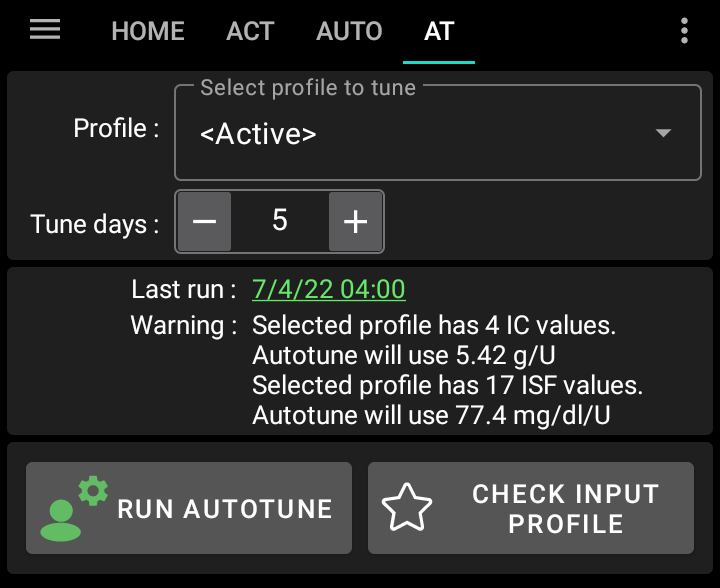 Autotune default screen