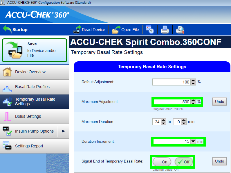 Screenshot of TBR settings