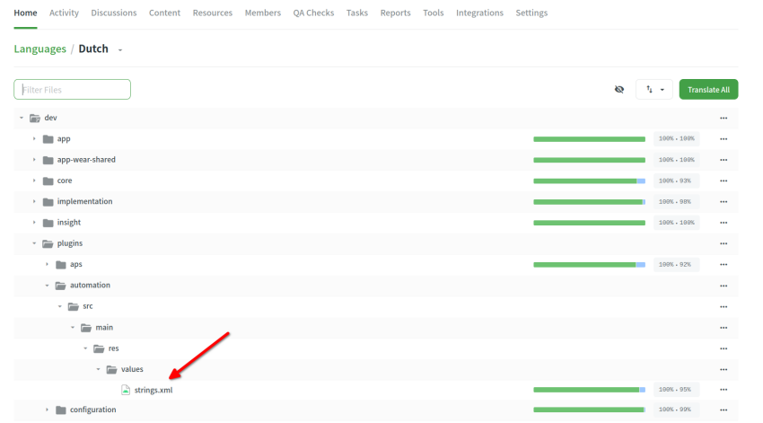 Click strings.xml